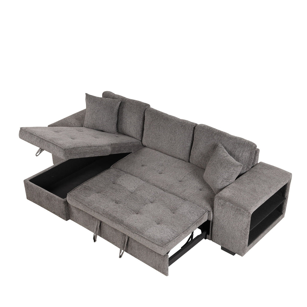 Reversible L-Shape Sleeper Sectional Sofa with Storage Chaise and 2 Stools - Multiple Colors