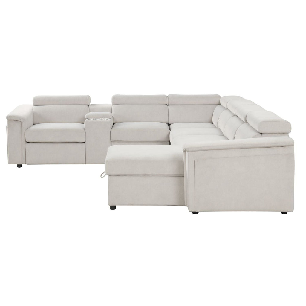 Power Recliner Sleeper Sectional with Adjustable Headrest and Storage - Dark Gray or Beige