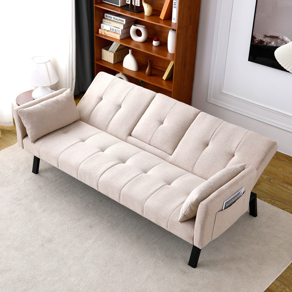 Foldable Sofa Bed with Cup Holder and Solid Wood Frame - Multiple Colors