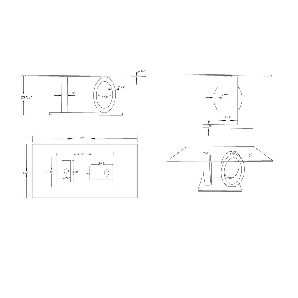 Royce Dining Table with Durable Metal Base - White