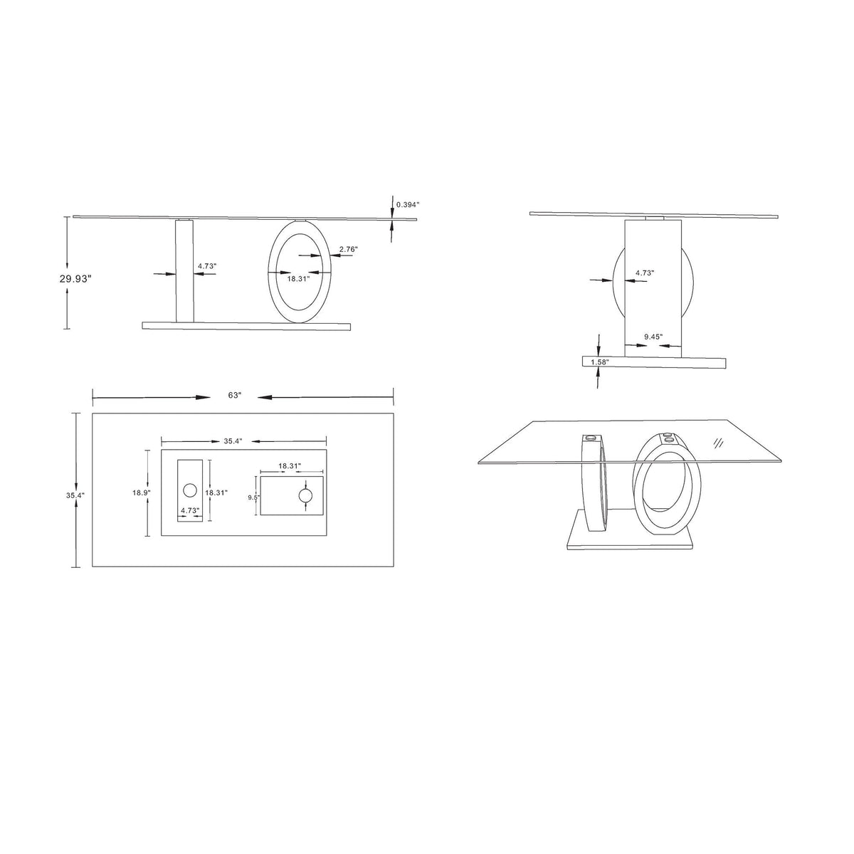Royce Dining Table with Durable Metal Base - White