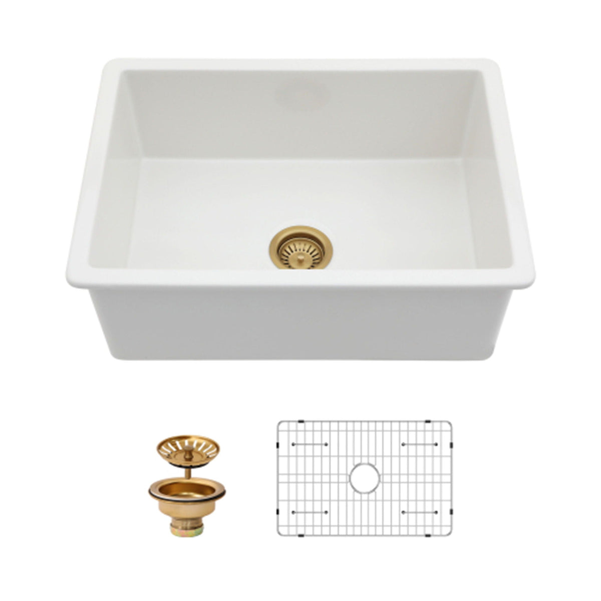 Single Bowl Ceramic Undermount Kitchen Sink with Dual Mount - White