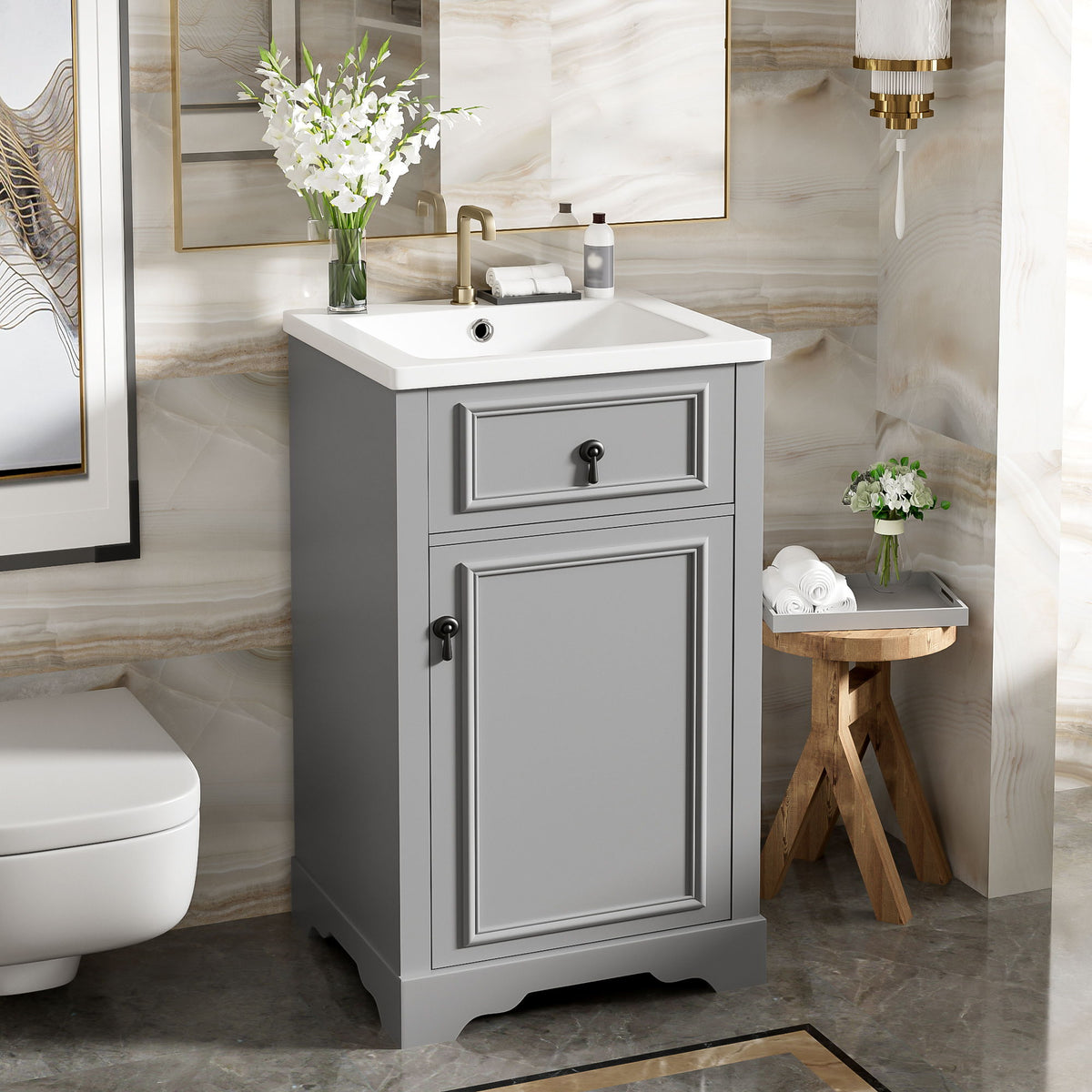 Elegant Bathroom Vanity with Ceramic Sink and Soft-Close Door - Multiple Colors