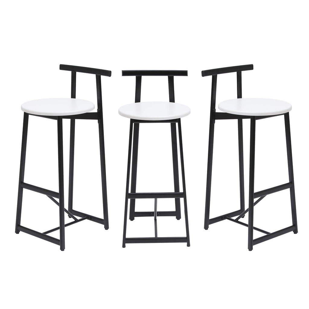 Modern Bar Stools with Backrest for Kitchen – Set of 3 – White or Black