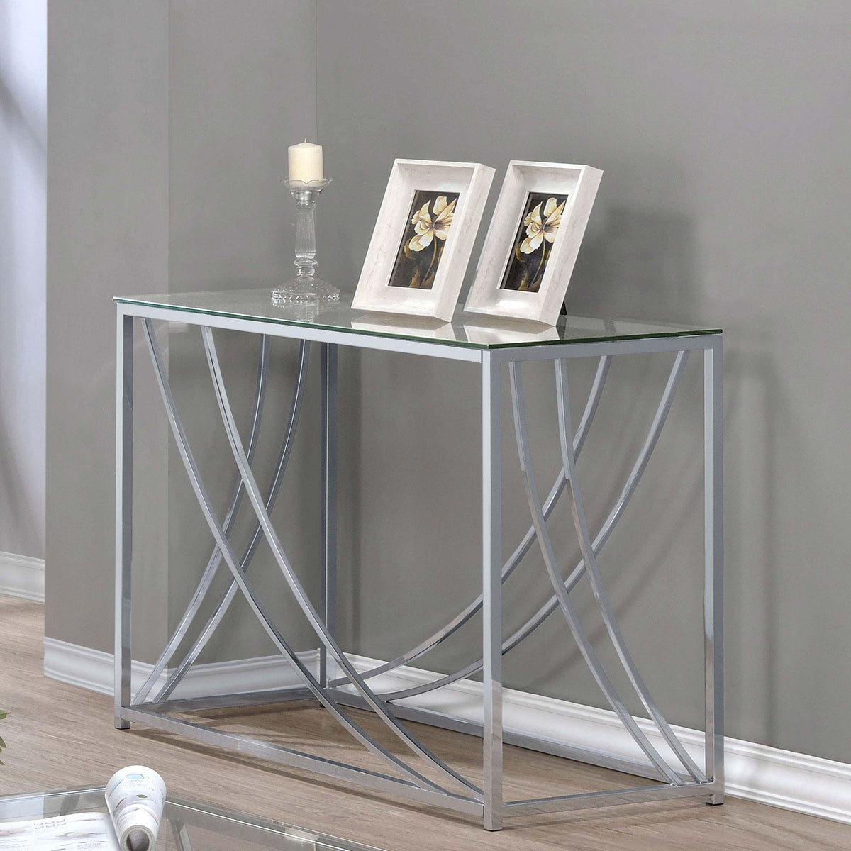 Lille Glass Top Entryway Console Table Accents Chrome