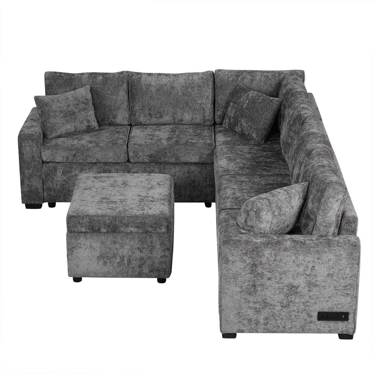 Sleeper Sectional Sofa with Storage Ottoman and USB Charging - White or Dark Gray