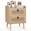 Modern End Table Bedside Table with 2 Rattan Decorated Drawers