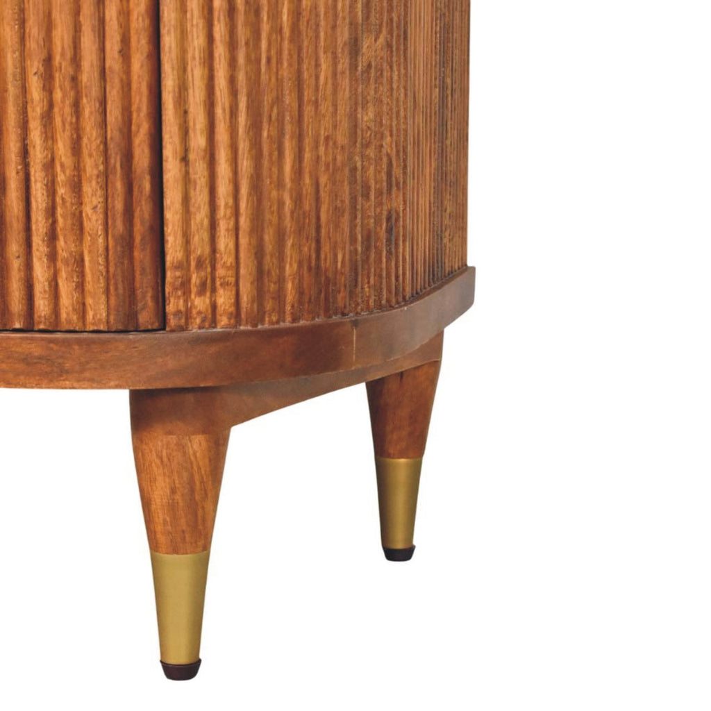 Solid Wood Ribbed Bedside Table with Ribbed Design - Amber Oak Finish