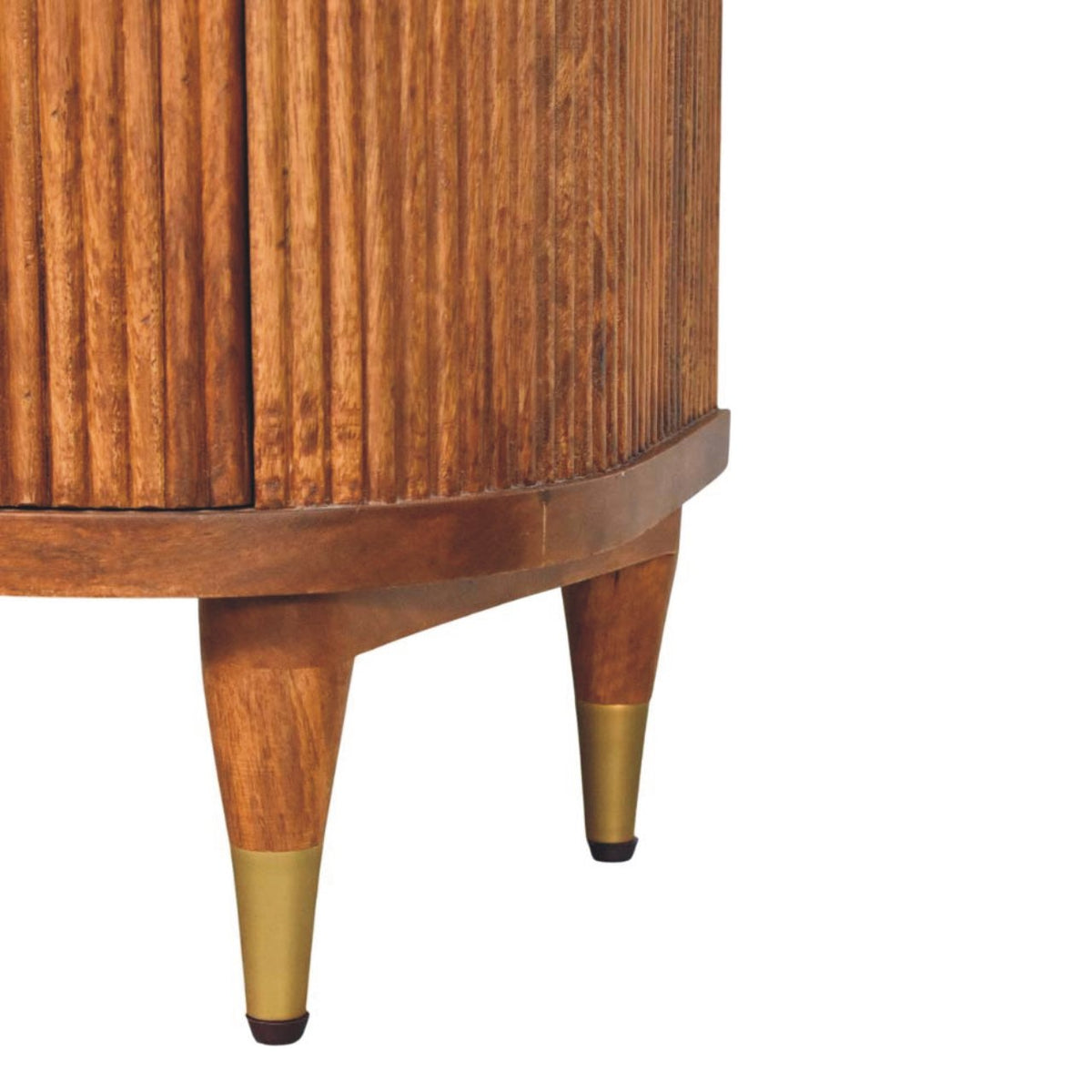 Solid Wood Ribbed Bedside Table with Ribbed Design - Amber Oak Finish