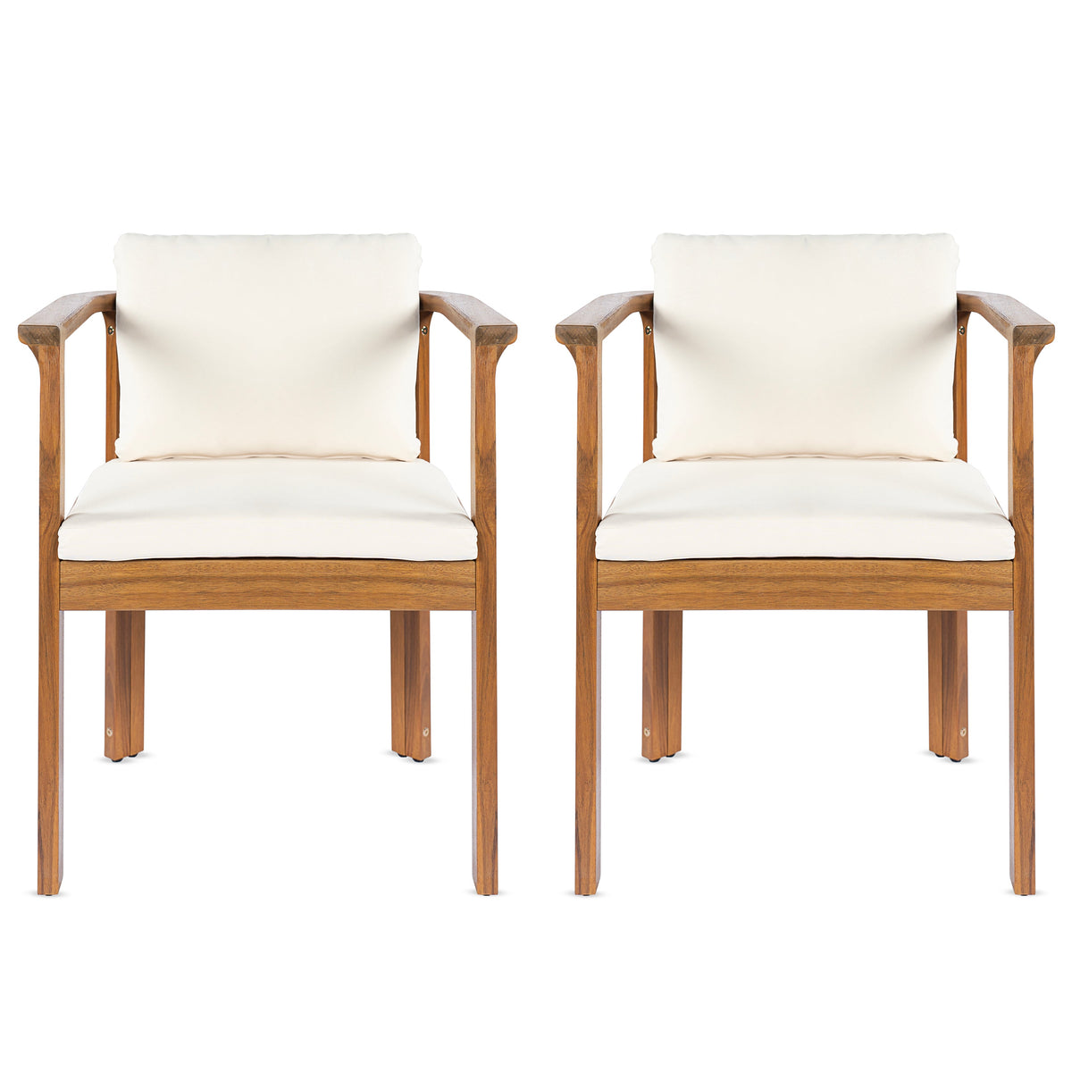 Outdoor Dining Chair Set of 2 with Curved Acacia Wood Arms - Teak Finish