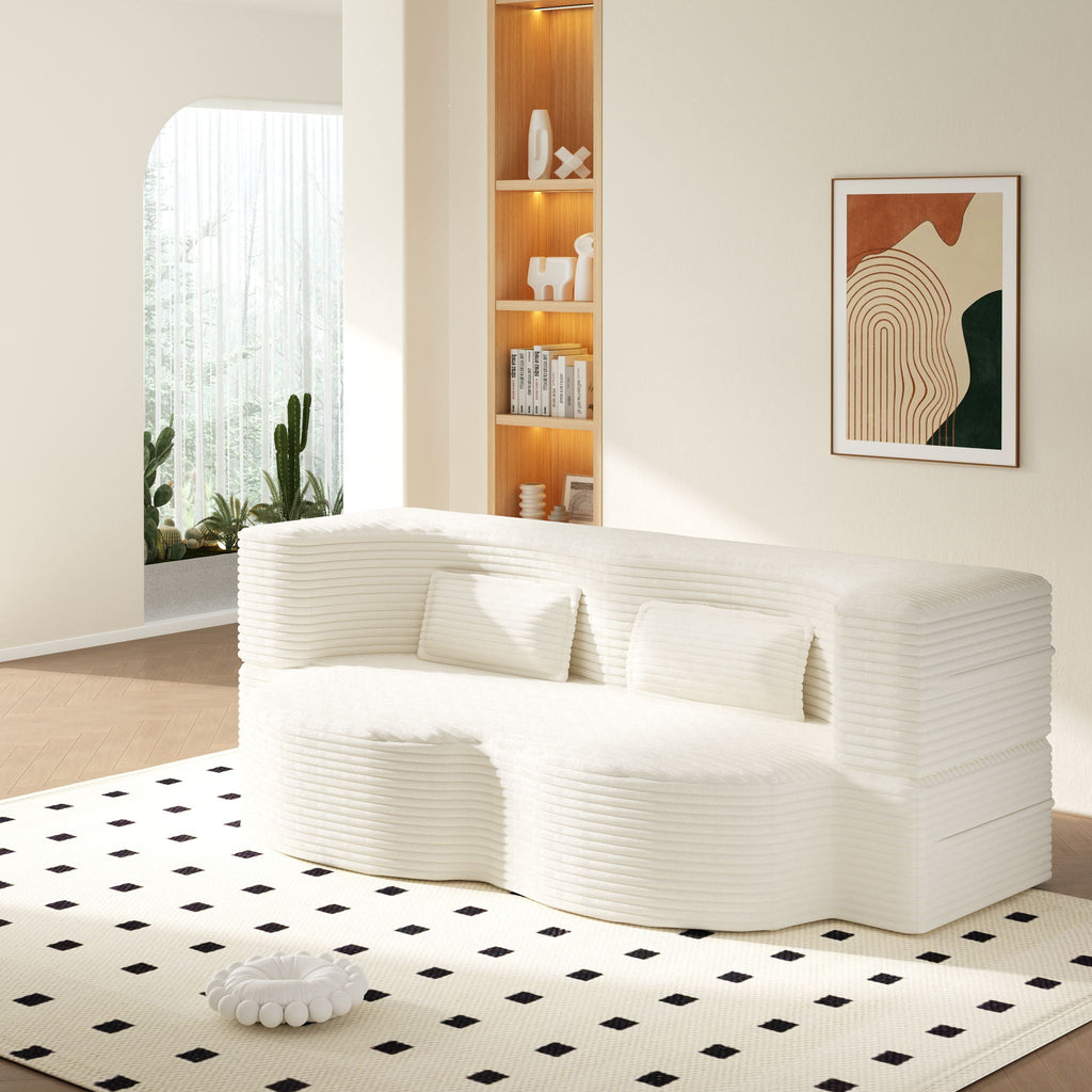 Convertible Floor Sofa with 2 Pillows - Twin Size Corduroy - White or Gray