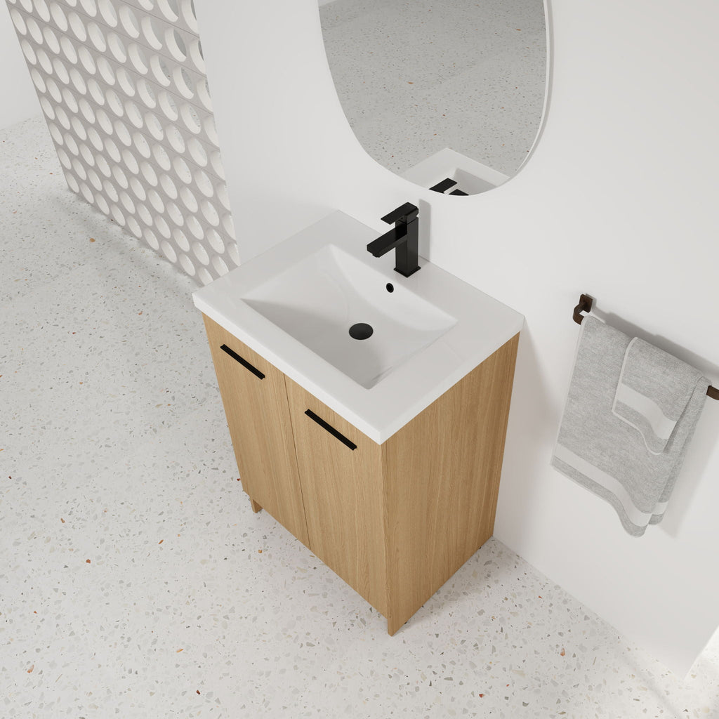 Floating Bathroom Vanity With Sink, Wall Mounted Double Door Storage - Light Brown