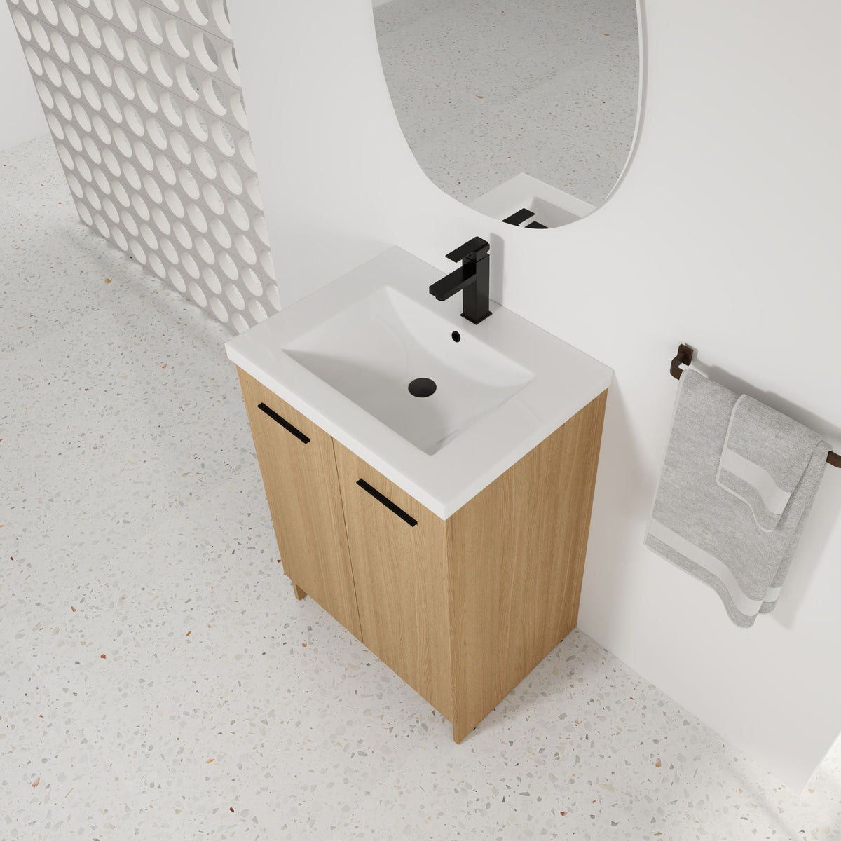 Floating Bathroom Vanity With Sink, Wall Mounted Double Door Storage - Light Brown