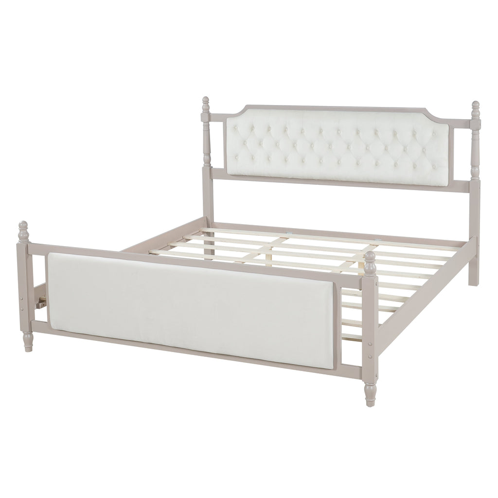 King Size Upholstered Platform Bed with Velvet Button Tufted Headboard