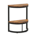 Slim Half Moon 2 Tier Semi Circle End Table with Wide Storage - Rustic Brown