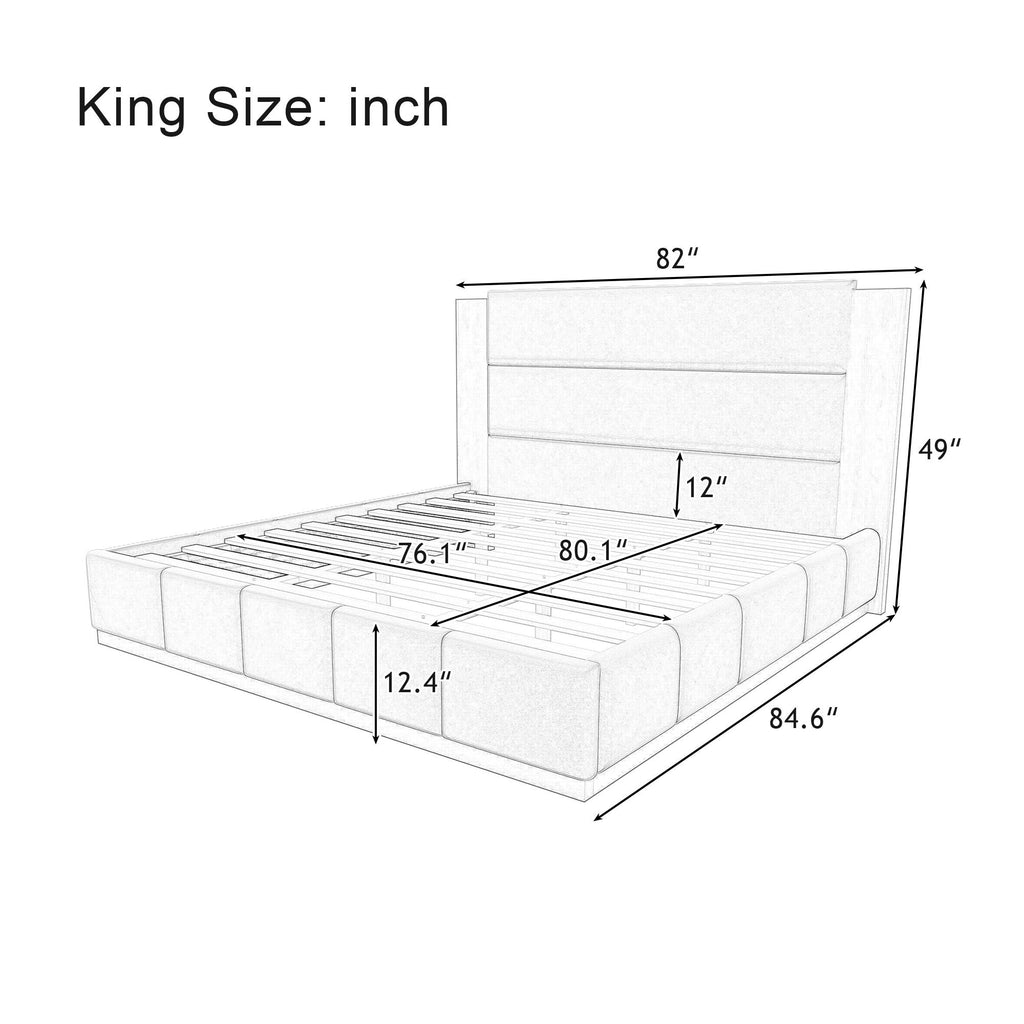 Modern Upholstered Platform Bed with Extended Headboard - Queen or King