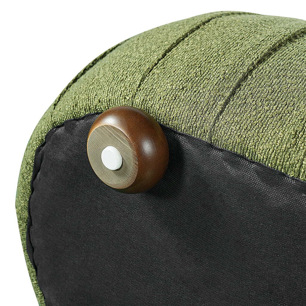 Upholstered Oval Ottoman with Boucle Fabric - Olive Green