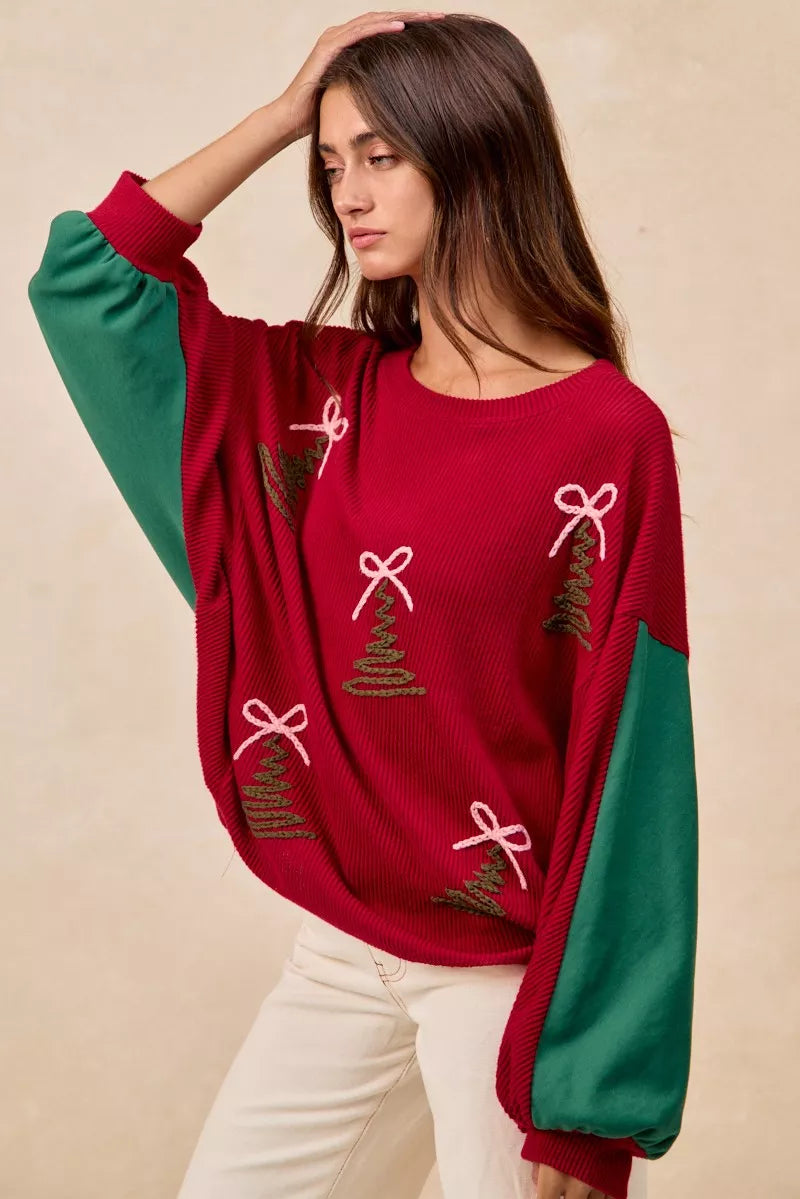 BiBi Christmas Theme Tree Embroidered Sweater