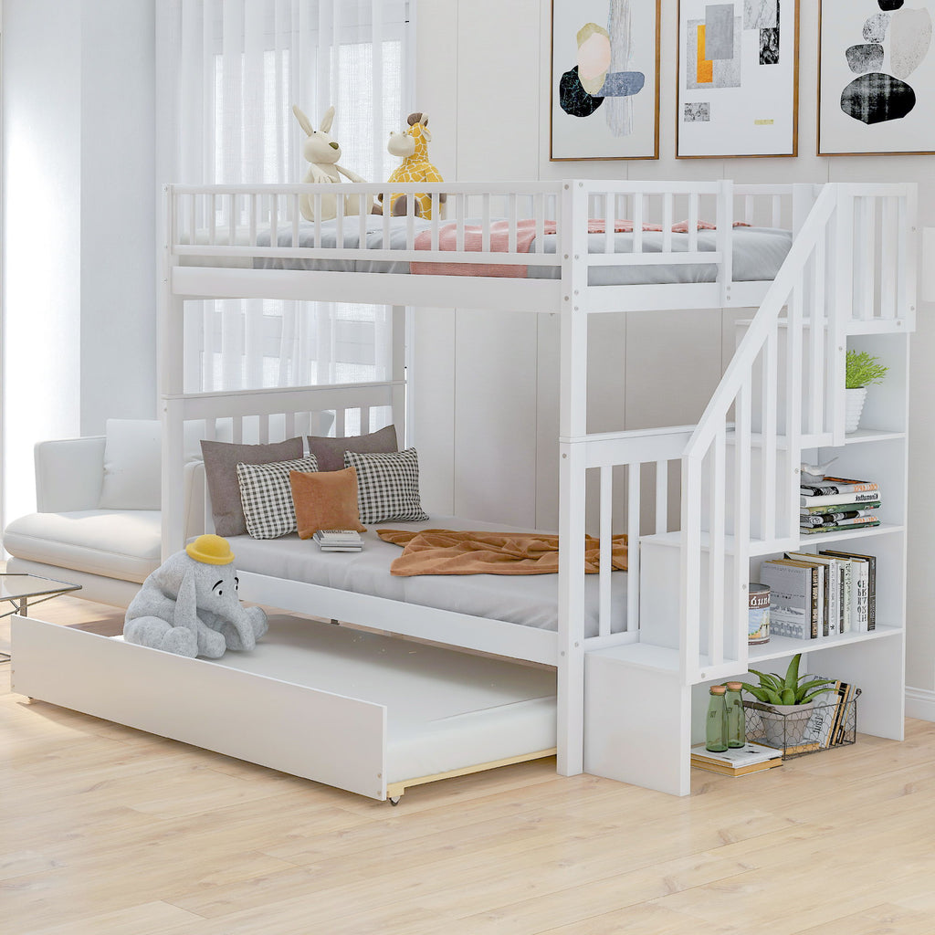 Bunk Bed with Staircase and Storage Options - Dark Gray or White