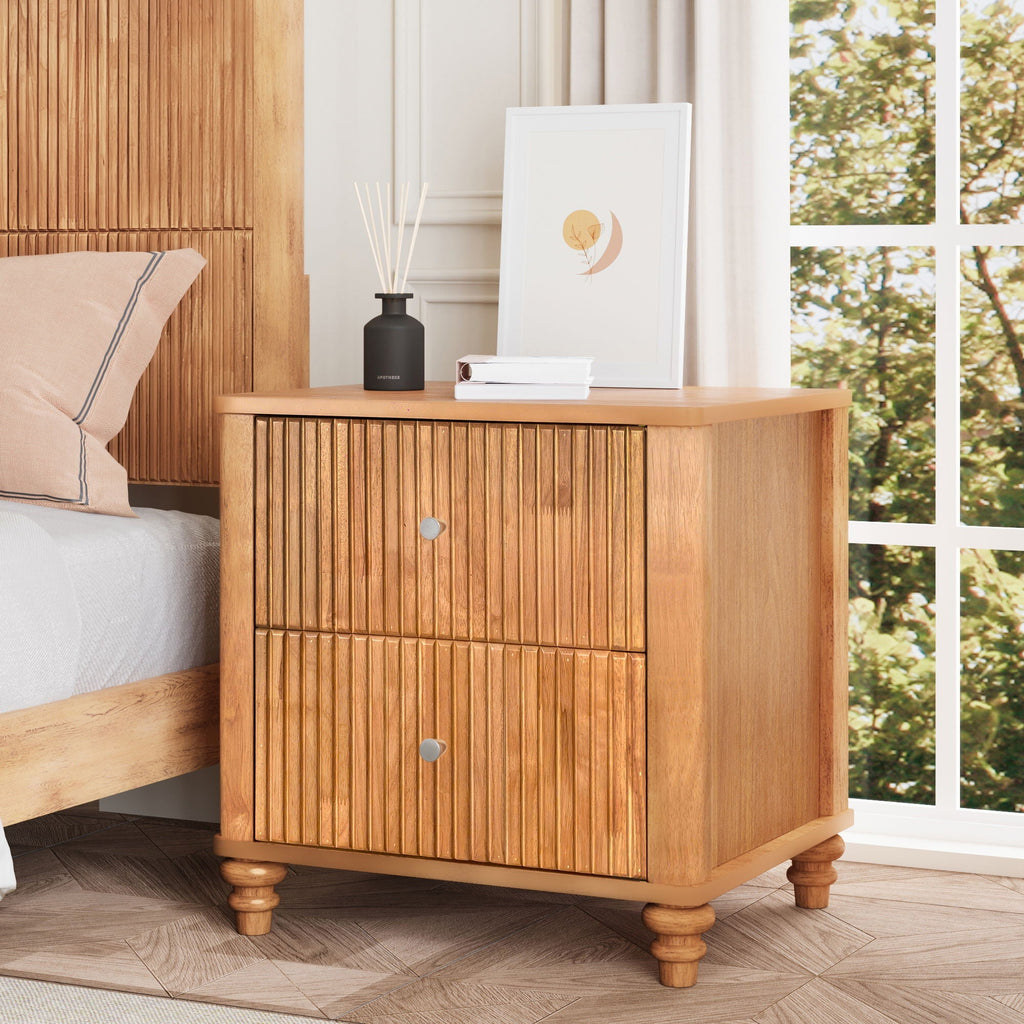 Modern Fluted Nightstand with 3 Drawers - Dark Brown or Light Brown