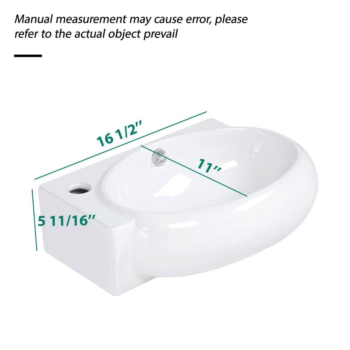 Modern Rectangle Wall Mount Bathroom Sink with Single Faucet Hole - White