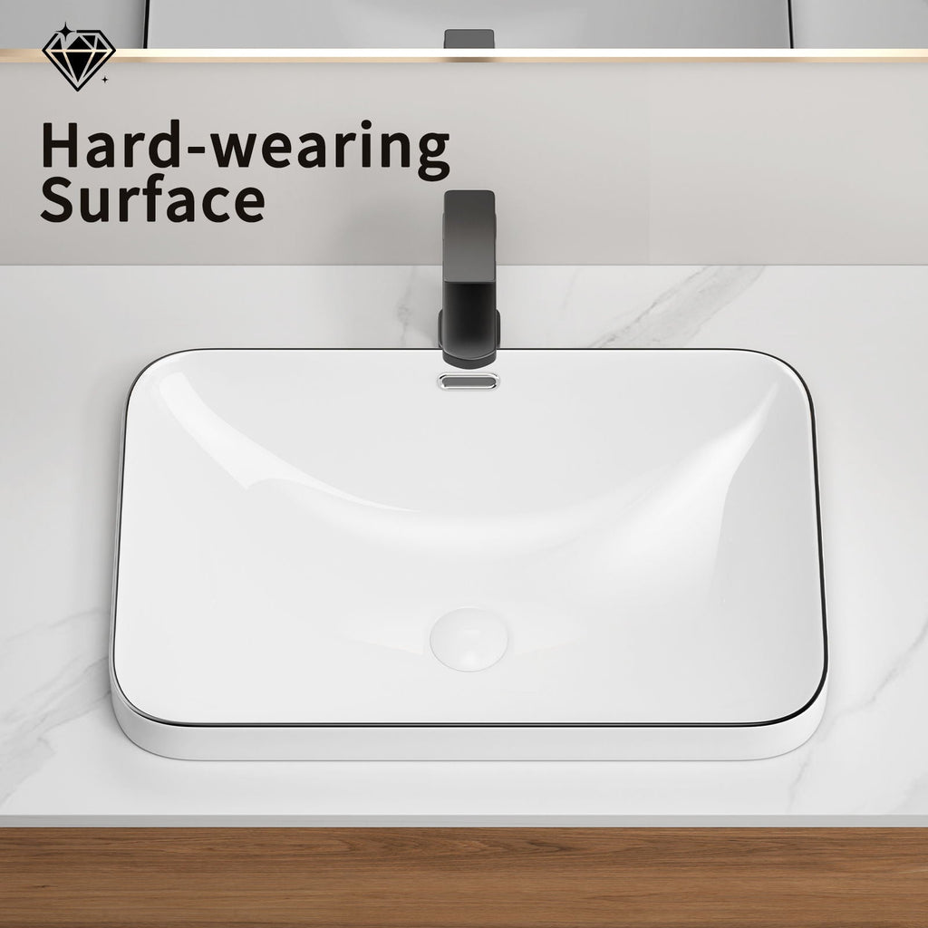Milk White / Black Undermount Bathroom Sink with Flush-Mount Basin