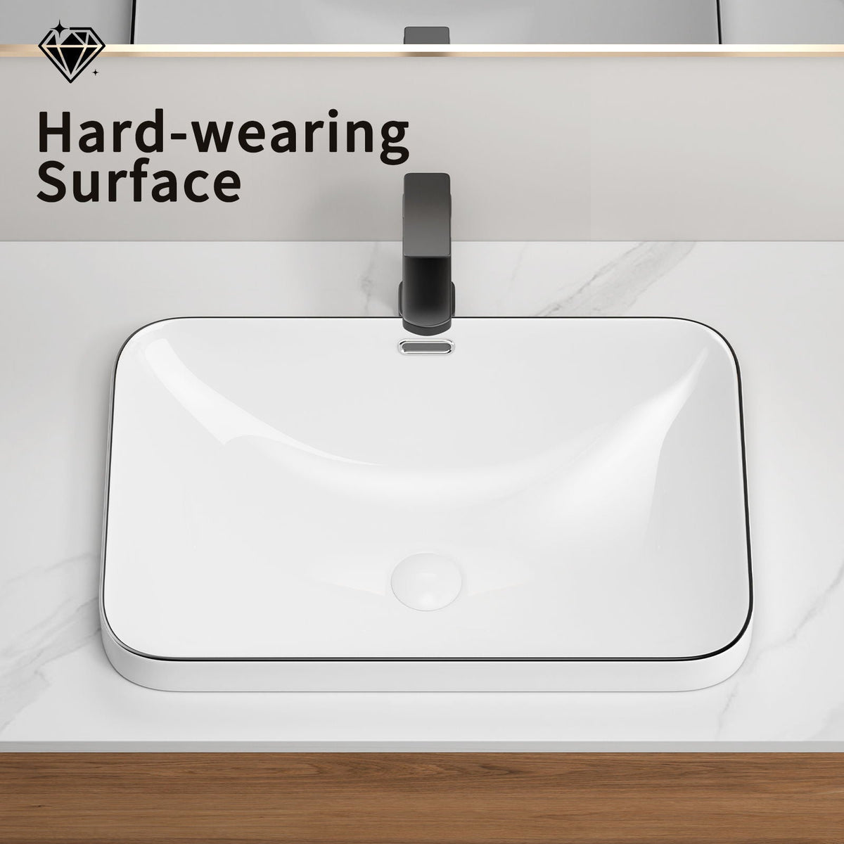 Milk White / Black Undermount Bathroom Sink with Flush-Mount Basin