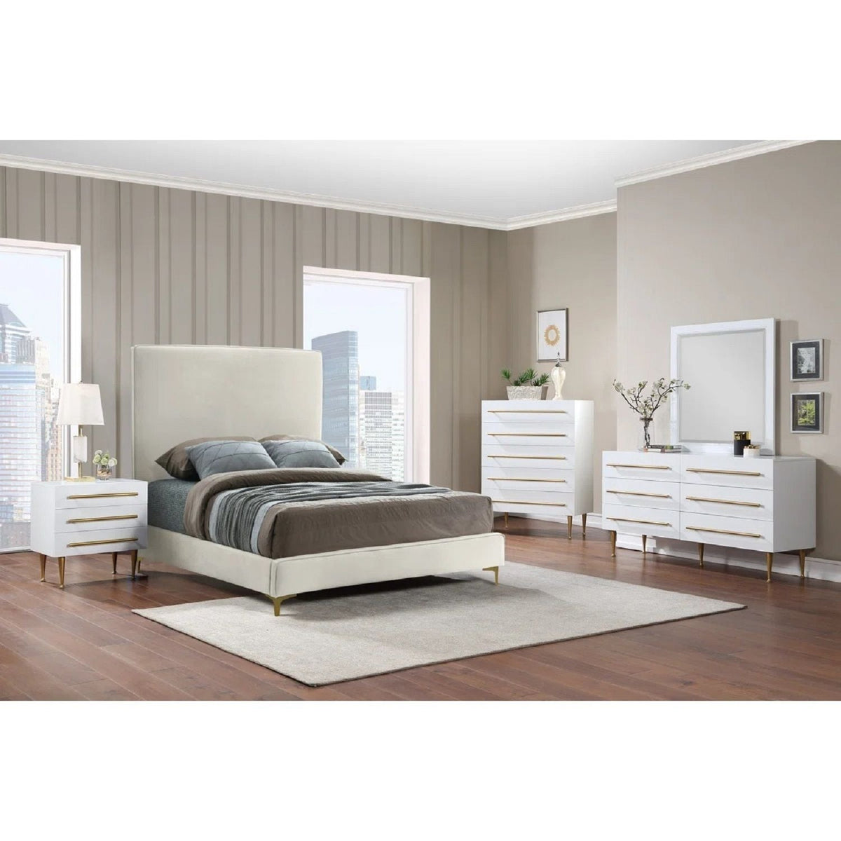 Contemporary 5 Drawer Chest with Brushed Metal Accents - White or Black