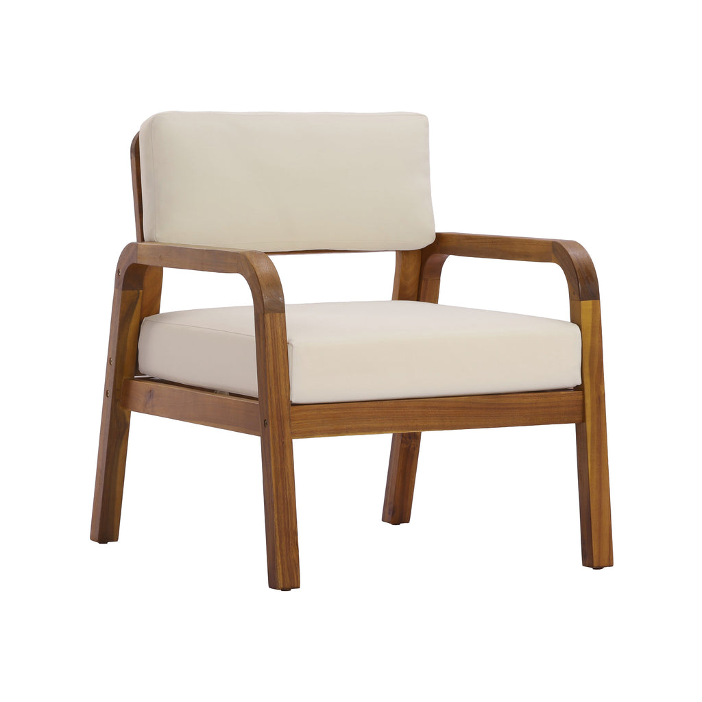 Outdoor Acacia Wood Armchair Set with Weather-Resistant Cushions - Light Teak