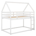 Low Bunk Bed With House Shaped Frame and Ladder - Twin Over Twin