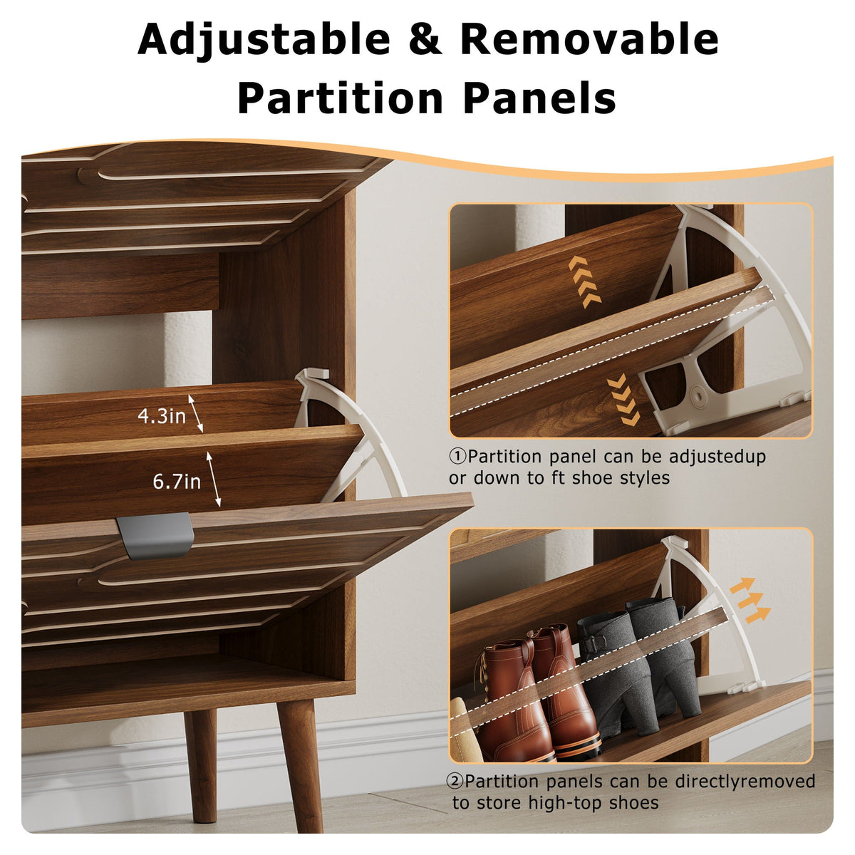 Dark Brown Shoe Cabinet with 2 Flip Drawers - Particle Board