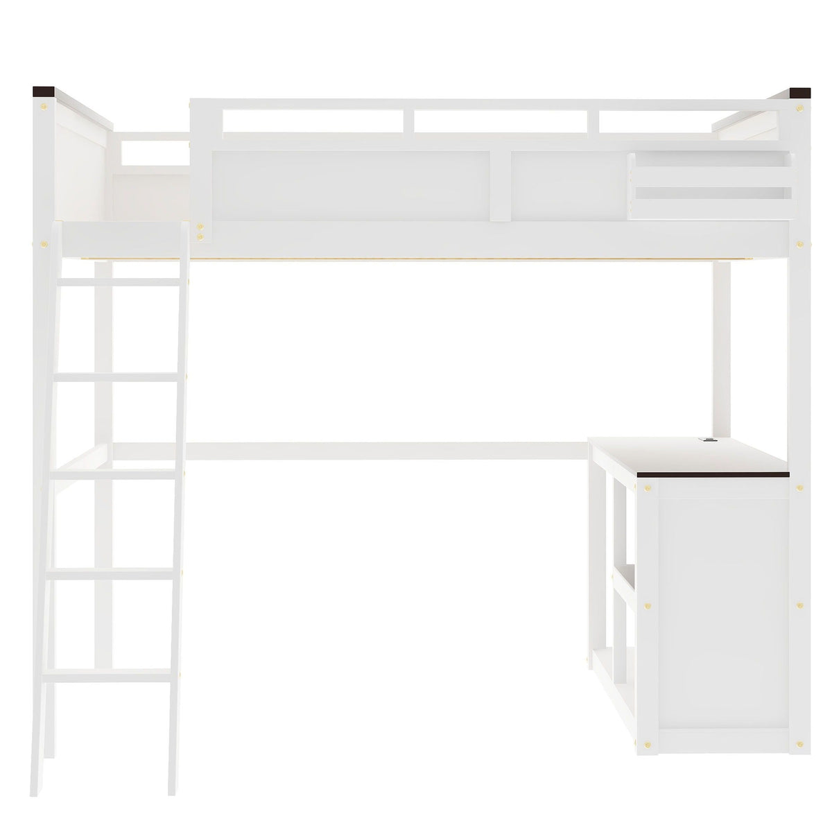 Queen Size Loft Bed with Desk, Storage, and USB Charging Station - White
