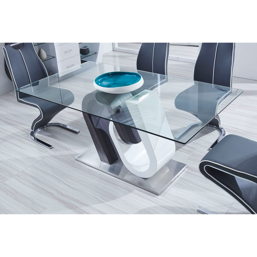 Anne Dining Table with Stainless Steel Base - White / Gray