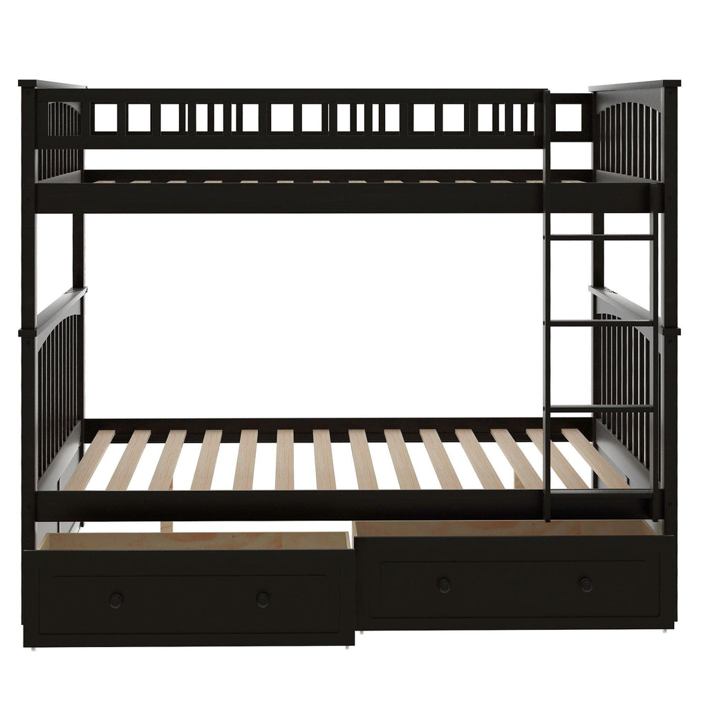 Convertible Bunk Bed With Drawers - Solid Wood with Storage - White, Dark Brown or Dark Gray