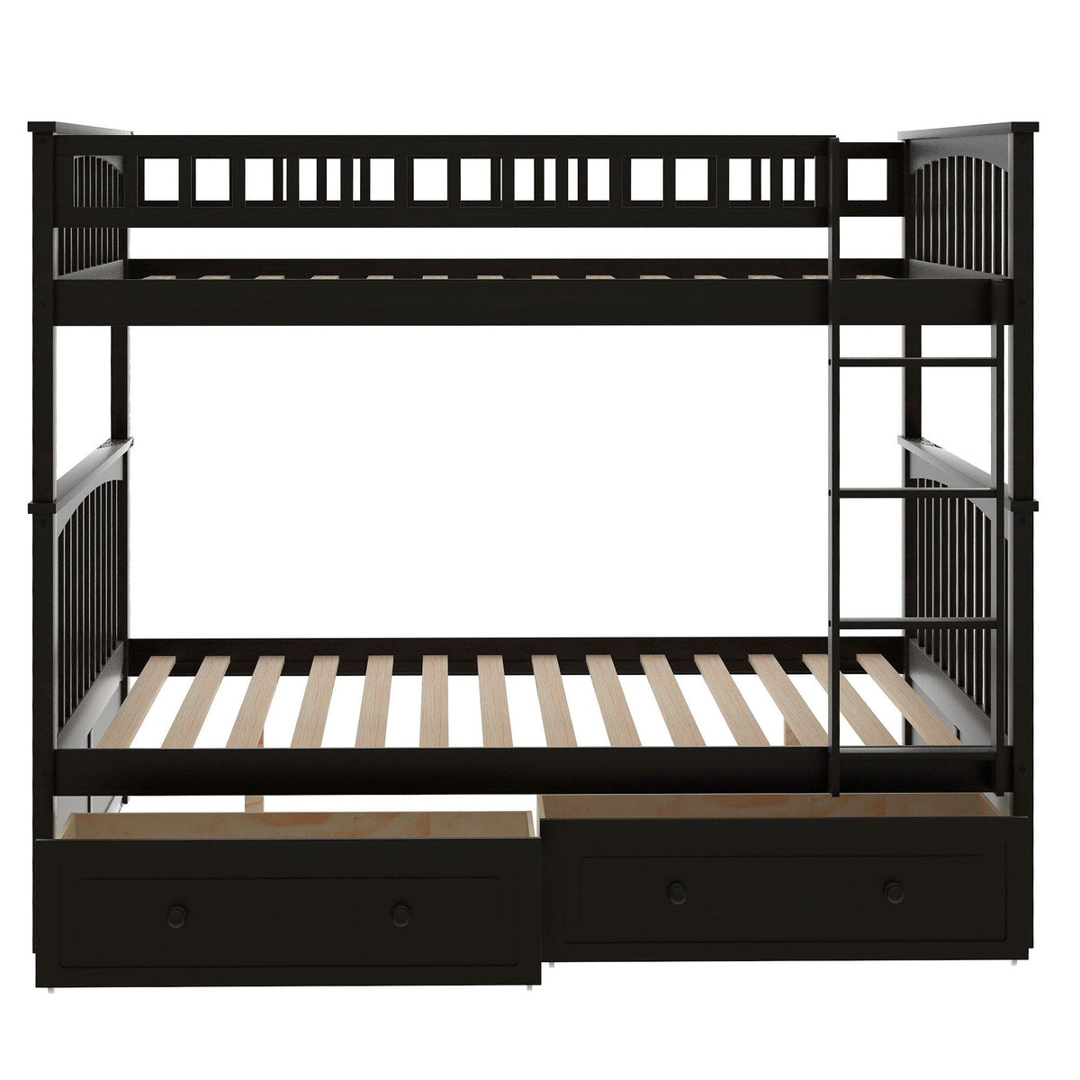 Convertible Bunk Bed With Drawers - Solid Wood with Storage - White, Dark Brown or Dark Gray
