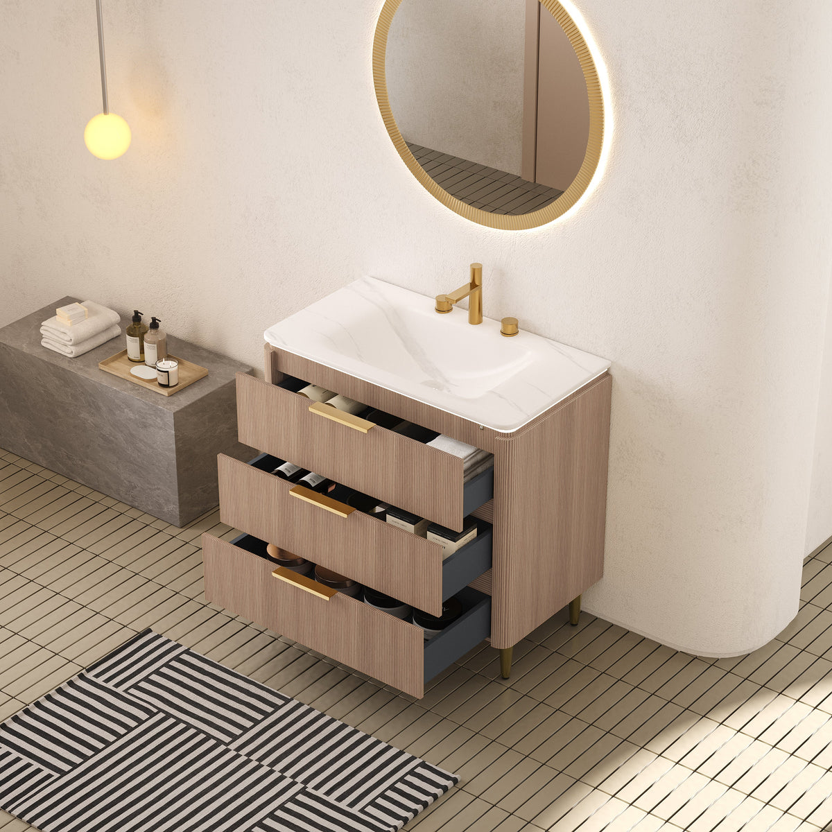 Amara 36'' Bathroom Vanity & Sink with Sintered Stone Basin - Carrara