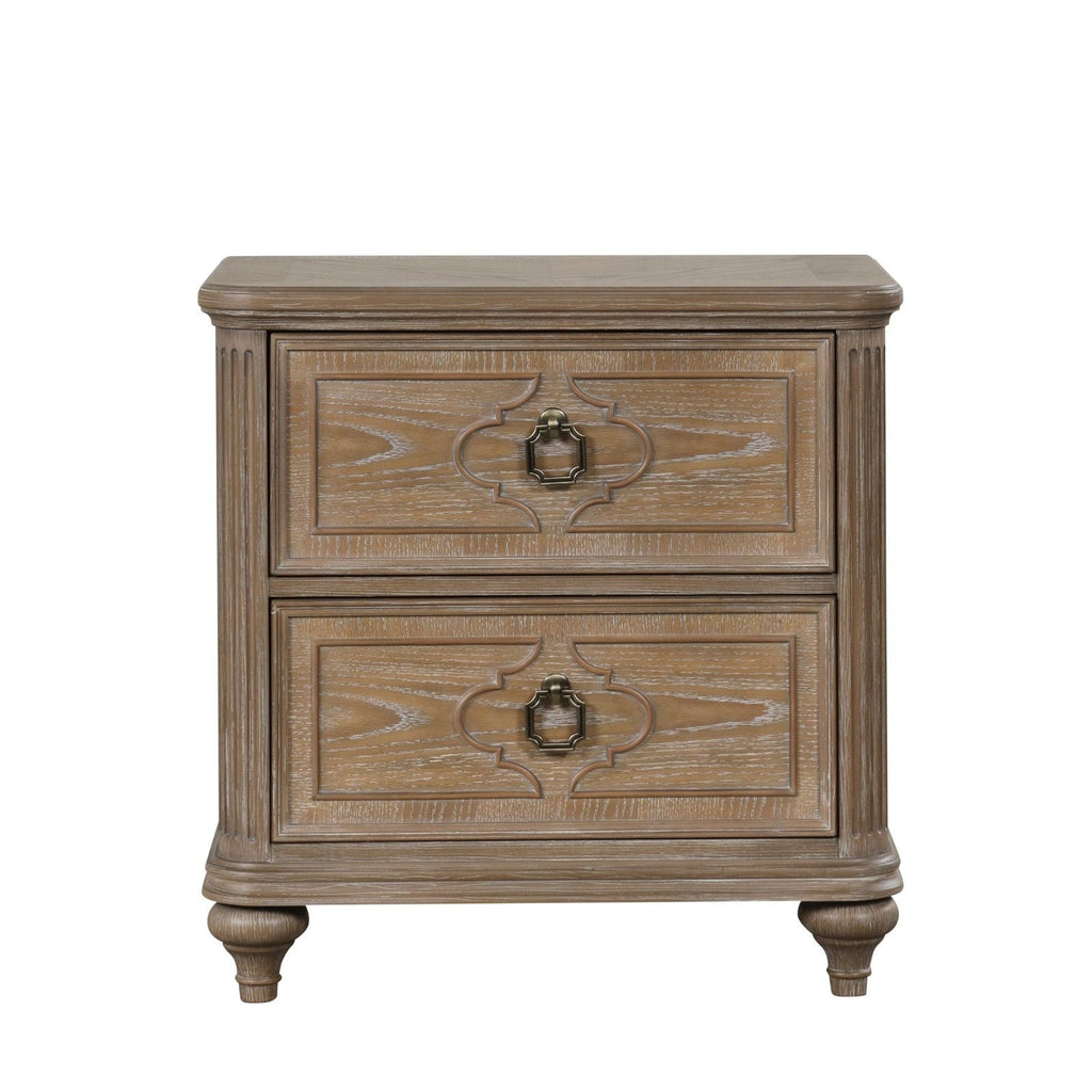 Oak Accent Nightstand with USB A & C Charging Ports - Rustic