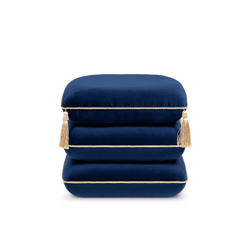 Squared Velvet Ottoman with Bullion Fringe - Green