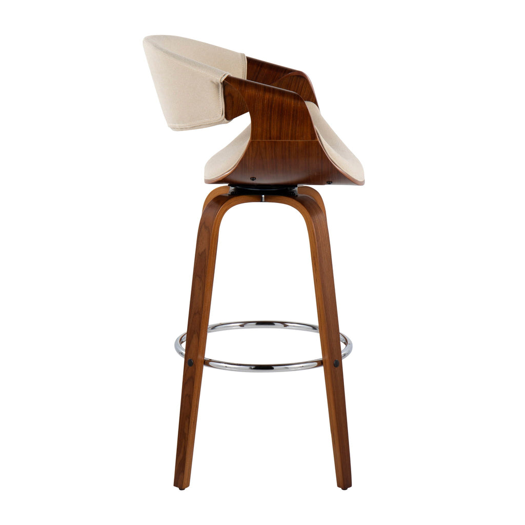 Mid-Century Modern Swivel Barstool Set with Walnut Frame - Multiple Colors