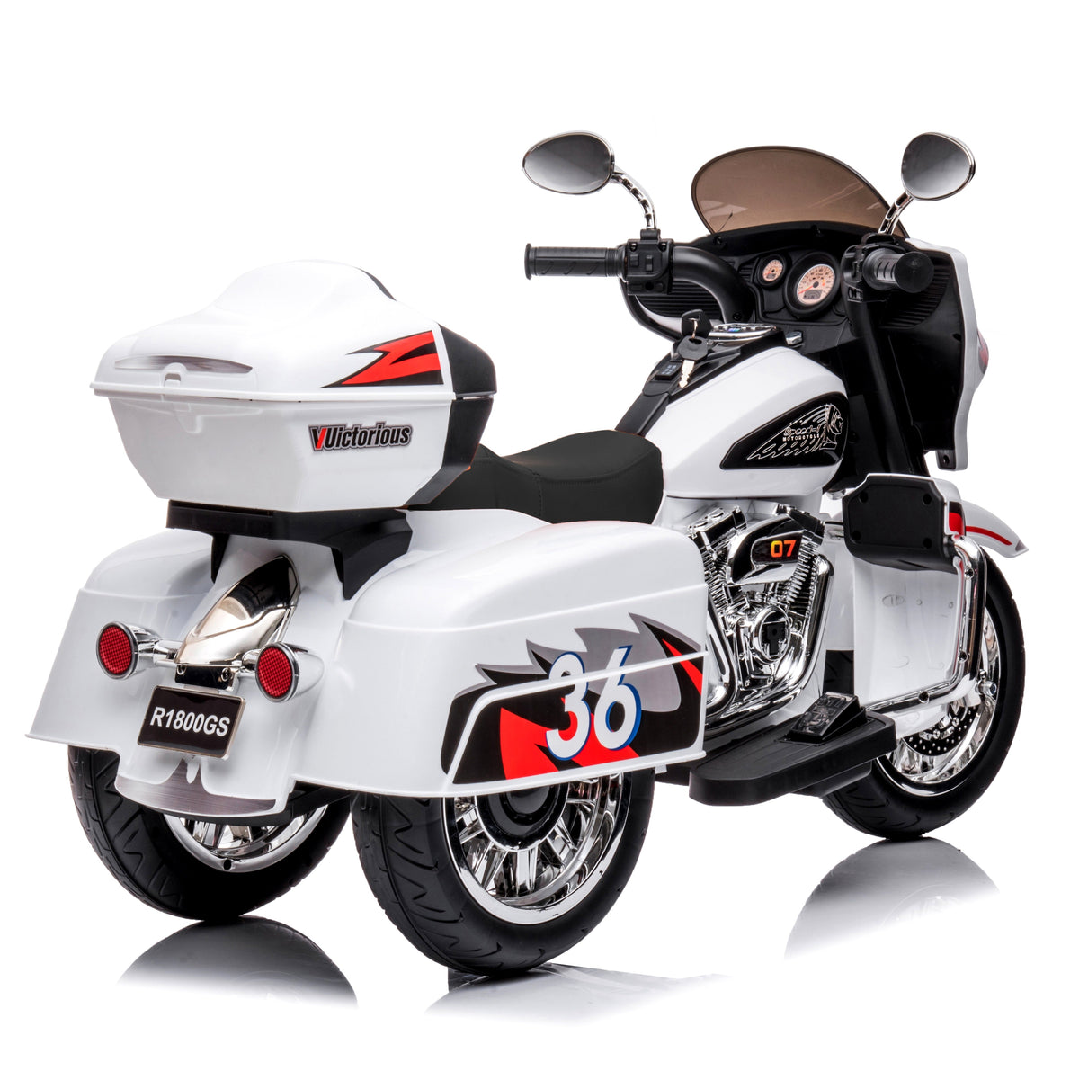 12V Kids Ride-On Motorcycle with LED Lights & Music - White or Black