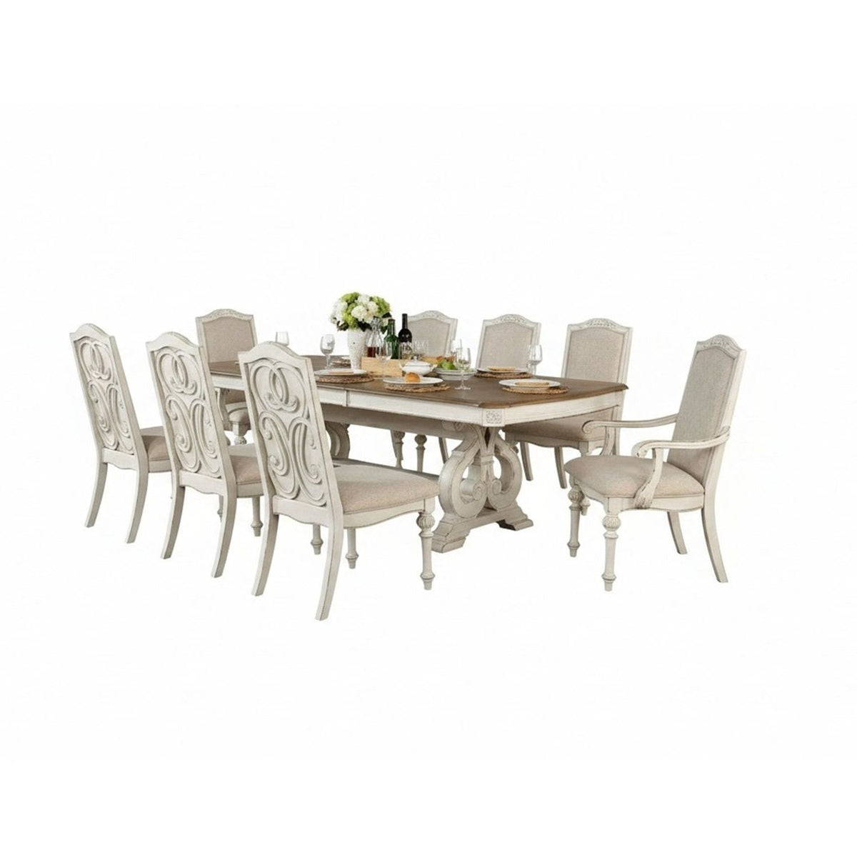 Rustic Dining Set With Table And Upholstered Chairs - 9 Piece