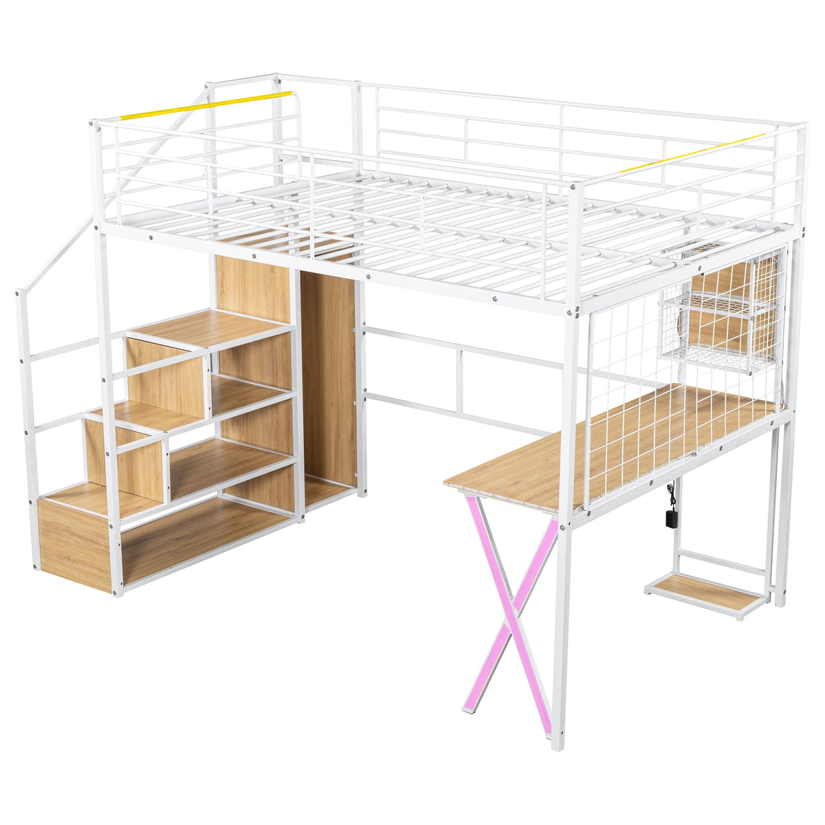 Loft Bed with Built-In Work Station, Wardrobe & Storage Staircase – White or Black