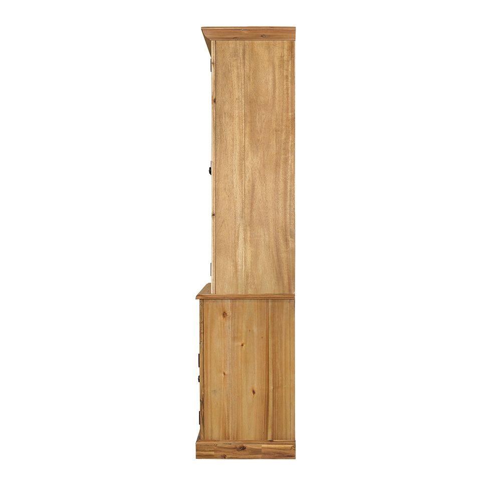 Solid Acacia Wood Accent Cabinet with Glass Doors - Light Blue or Light Brown