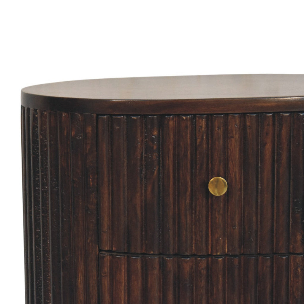 Solid Wood Curved Fluted 3-Drawer Drum Chest with Velvet Mocha Finish