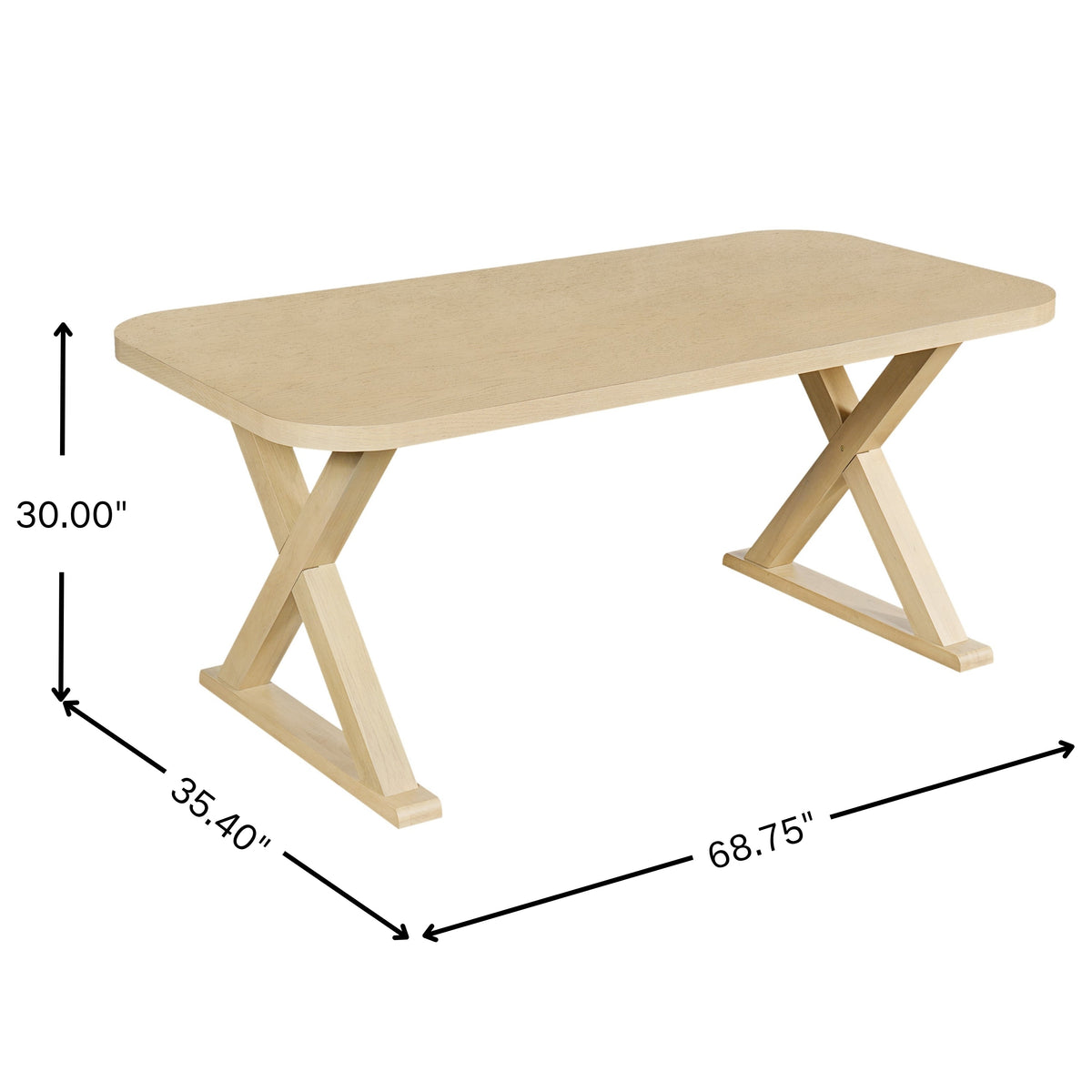 Natural Oak Veneer Dining Table with Rubber Wood Legs - Natural