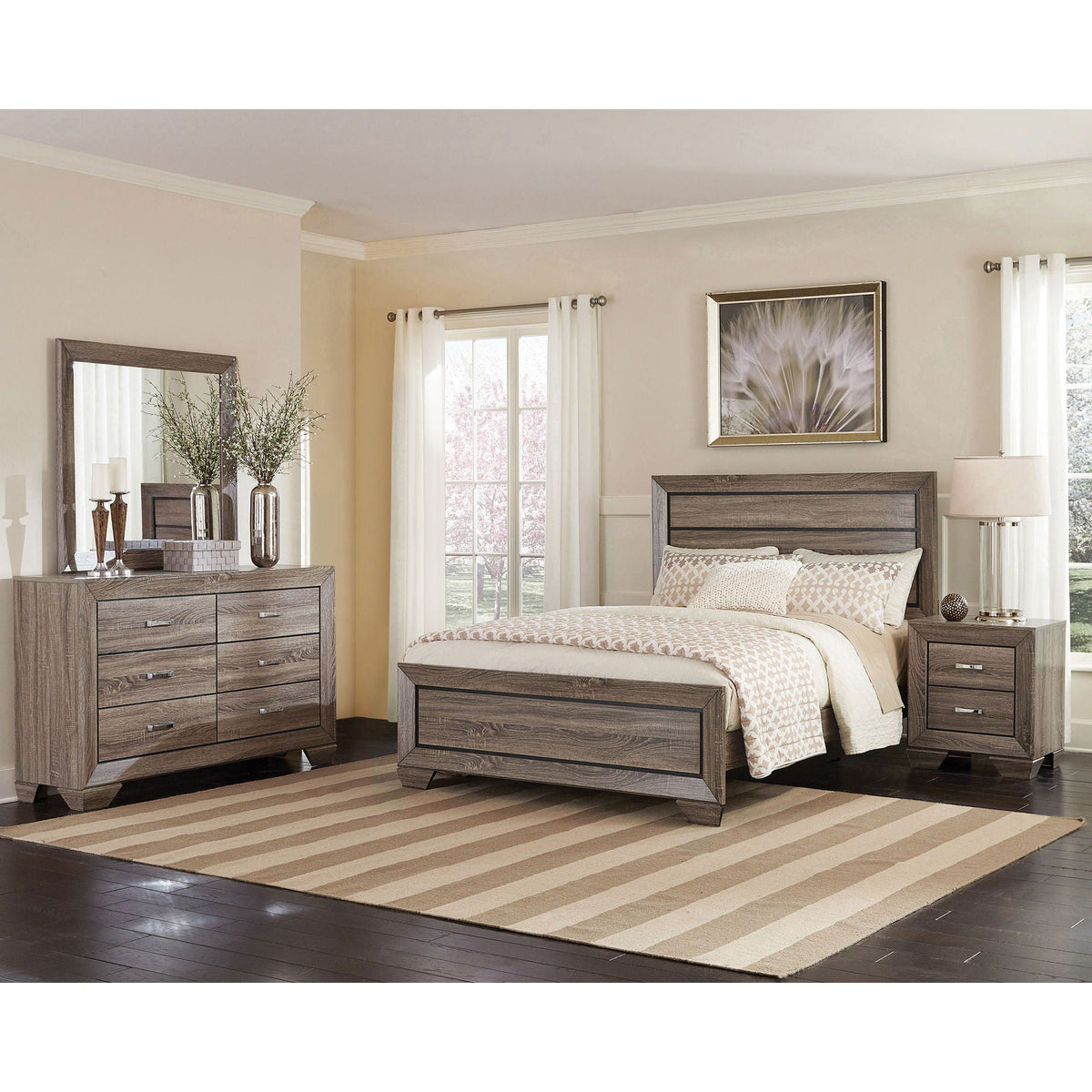 Oatfield Panel Bed with Slatted Design - Dark Brown