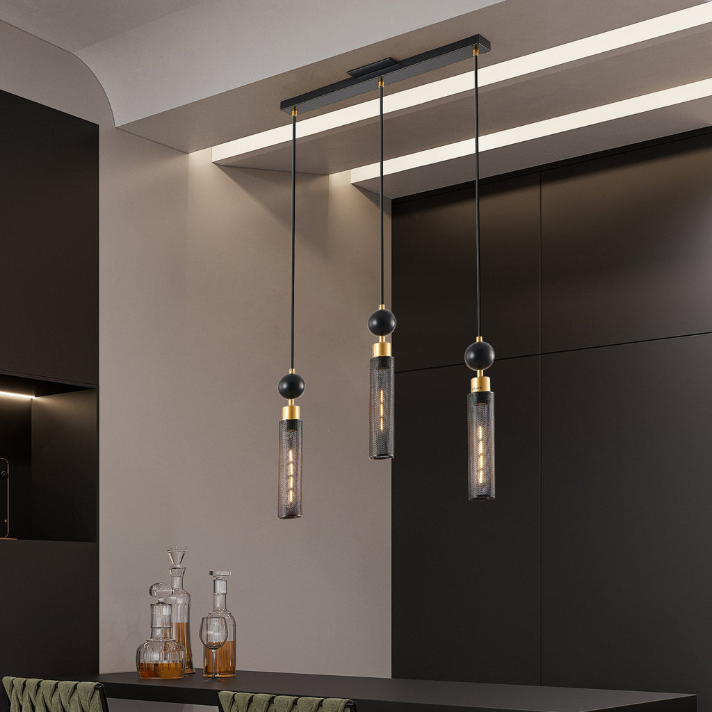 Modern Pendant Chandelier with Adjustable Lighting - Black & Gold