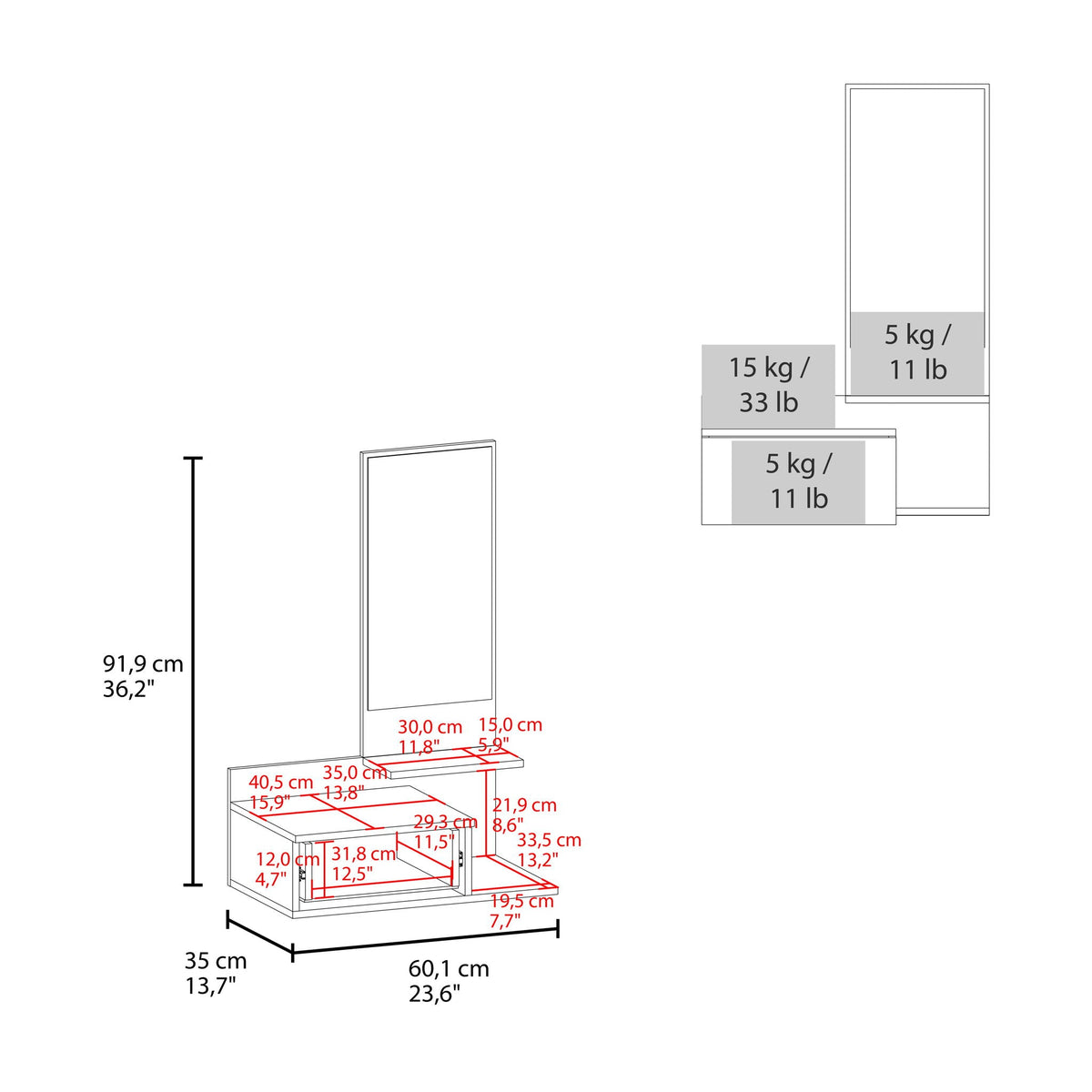 Lowell Floating Hallway Cabinet with Mirror and Storage - White or Black