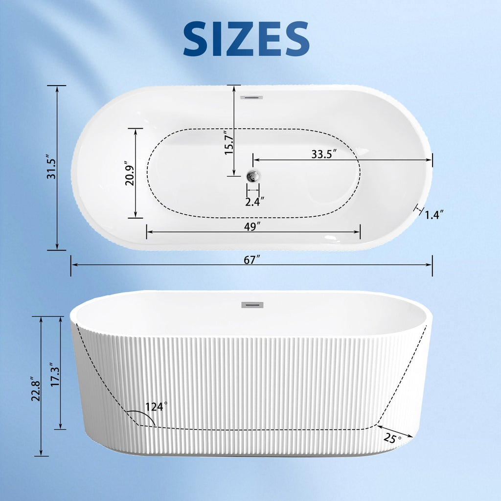 Linear Freestanding Soaker Tub with Double-Wall Acrylic - White