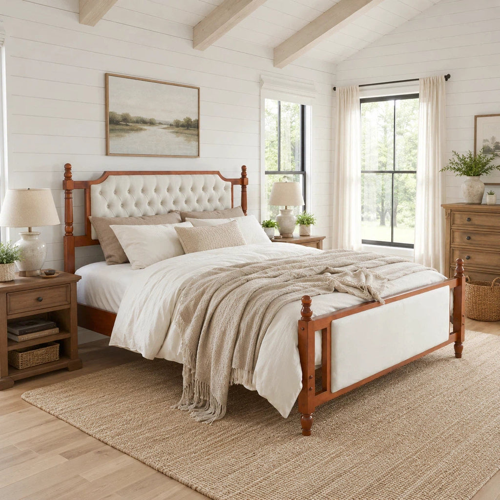 King Size Upholstered Platform Bed with Button Tufted Headboard - Velvet